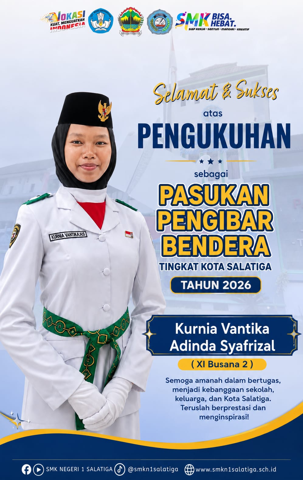 Kurnia Vantika Adinda Syafrizal Dikukuhkan sebagai Pasukan Pengibar Bendera Tingkat Kota Salatiga Tahun 2026