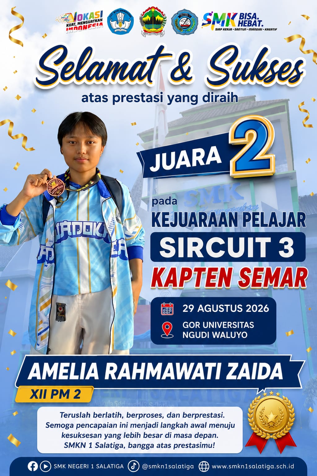 Amelia Rahmawati Zaida Raih Juara 2 di Sirkuit 3 Kapten Semar, Harumkan Nama SMKN 1 Salatiga