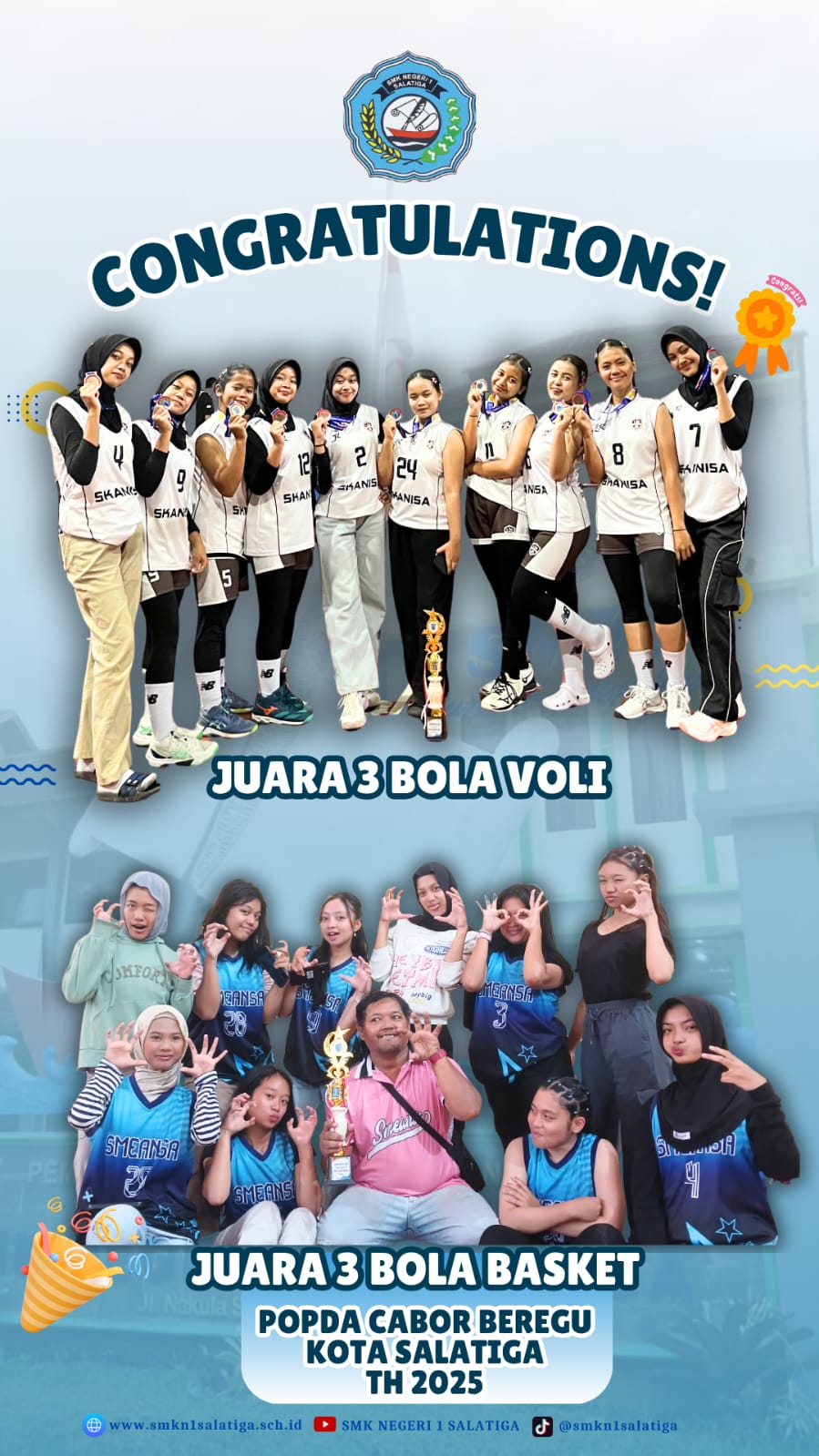 SMK Negeri 1 Salatiga Raih Juara 3 POPDA Cabang Bola Voli dan Basket