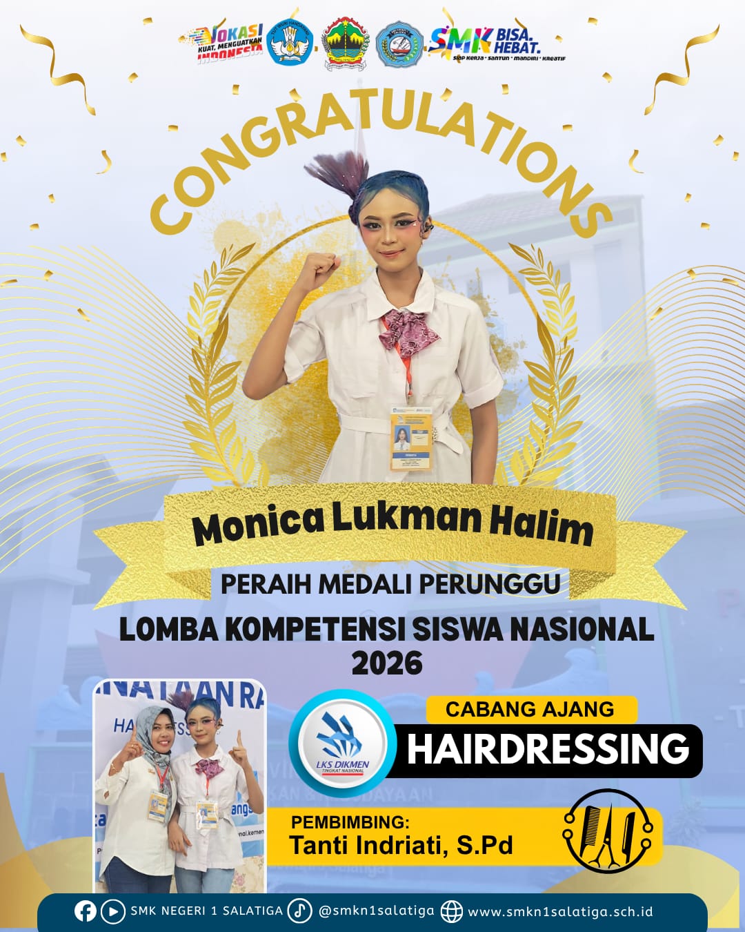 Banggakan Salatiga! Monica Lukman Halim Sabet Medali Perunggu LKS Nasional 2026 Cabang Hairdressing